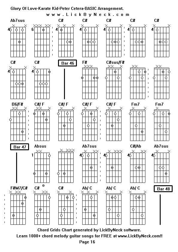 Chord Grids Chart of chord melody fingerstyle guitar song-Glory Of Love-Karate Kid-Peter Cetera-BASIC Arrangement,generated by LickByNeck software.